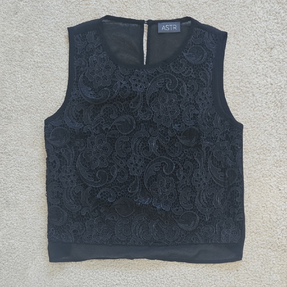 ASTR The Label Sheer Black Lace Crop Top Size Medium